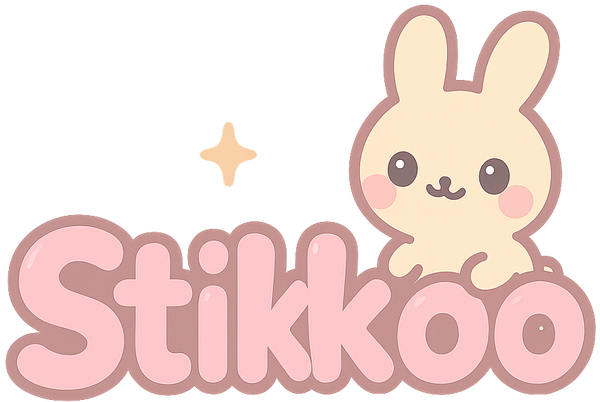 Logo ufficiale Stikkoo con coniglietto kawaii, brand italiano di sticker e stationery giapponese