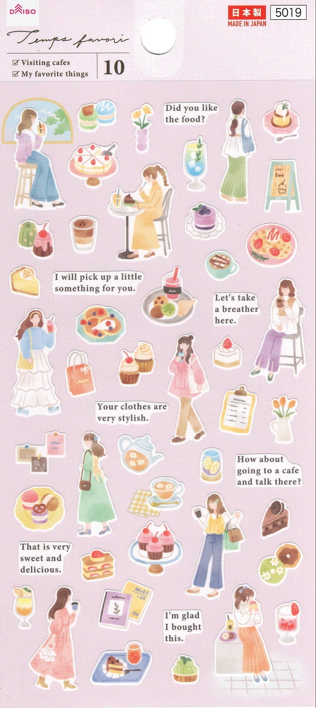 Sticker kawaii giapponesi Stikkoo Temps favori Visiting cafes con ragazze al caffè, dolci e bevande, adesivi originali made in Japan
