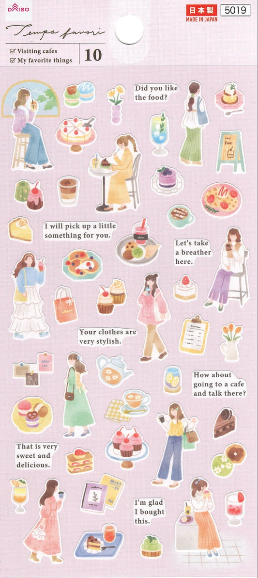Sticker kawaii giapponesi Stikkoo Temps favori Visiting cafes con ragazze al caffè, dolci e bevande, adesivi originali made in Japan