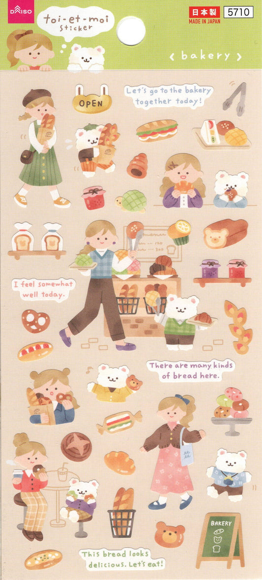 Sticker kawaii giapponesi Stikkoo Toi et Moi Bakery con panetteria, dolci e pane, adesivi originali made in Japan