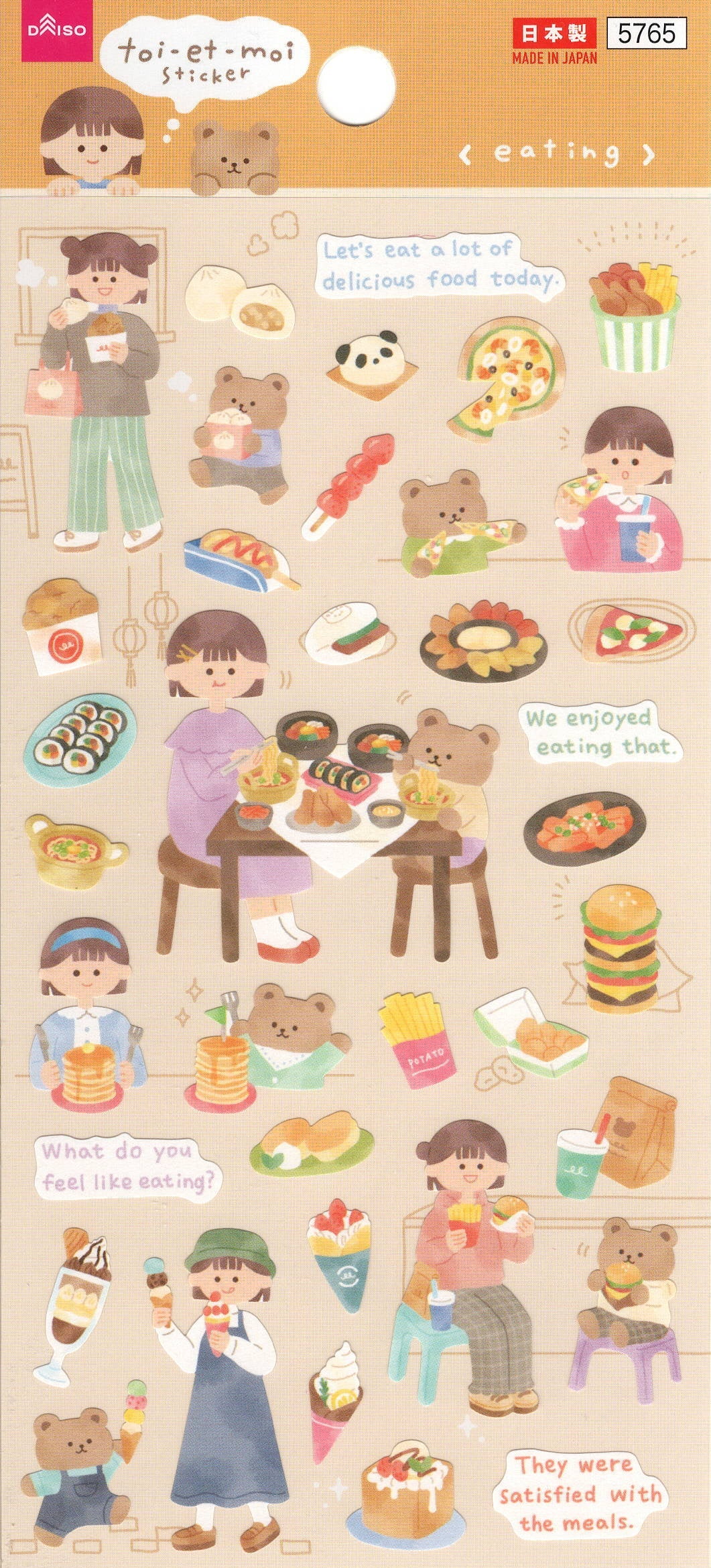 Sticker kawaii giapponesi Stikkoo Toi et Moi Eating con bambini, orsetti e tanti piatti deliziosi, adesivi originali made in Japan