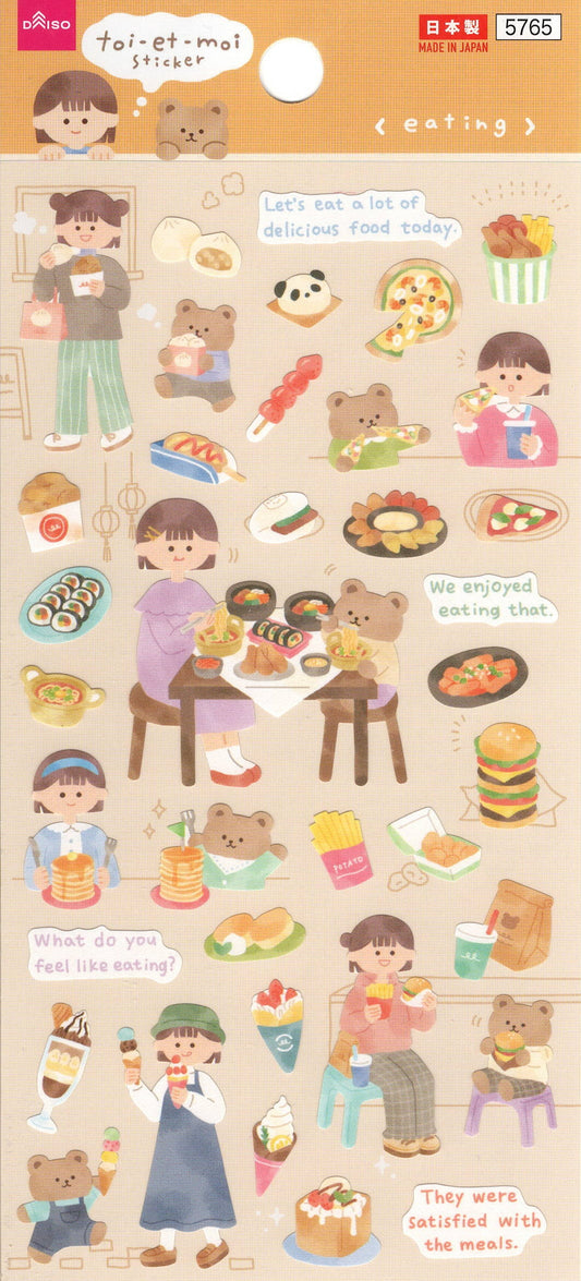 Sticker kawaii giapponesi Stikkoo Toi et Moi Eating con bambini, orsetti e tanti piatti deliziosi, adesivi originali made in Japan