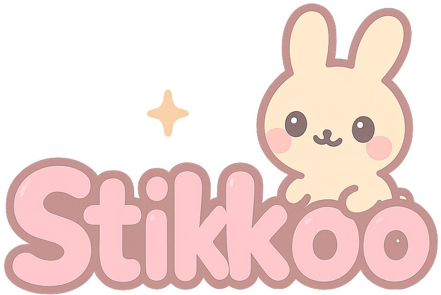 Logo ufficiale Stikkoo con coniglietto kawaii, brand italiano di sticker e stationery giapponese