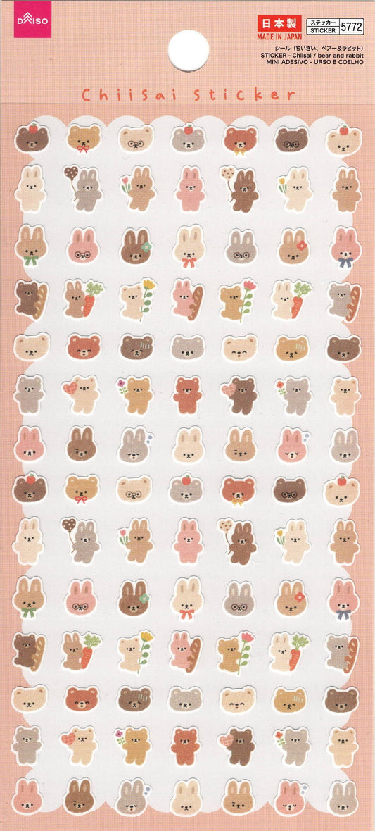 Sticker kawaii giapponesi Stikkoo Chiisai con orsetti e conigli, adesivi originali made in Japan