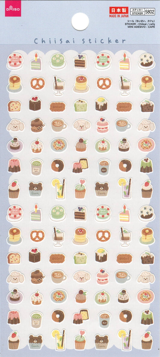Sticker kawaii giapponesi Stikkoo Chiisai Café con dolci, torte e caffè, adesivi originali made in Japan
