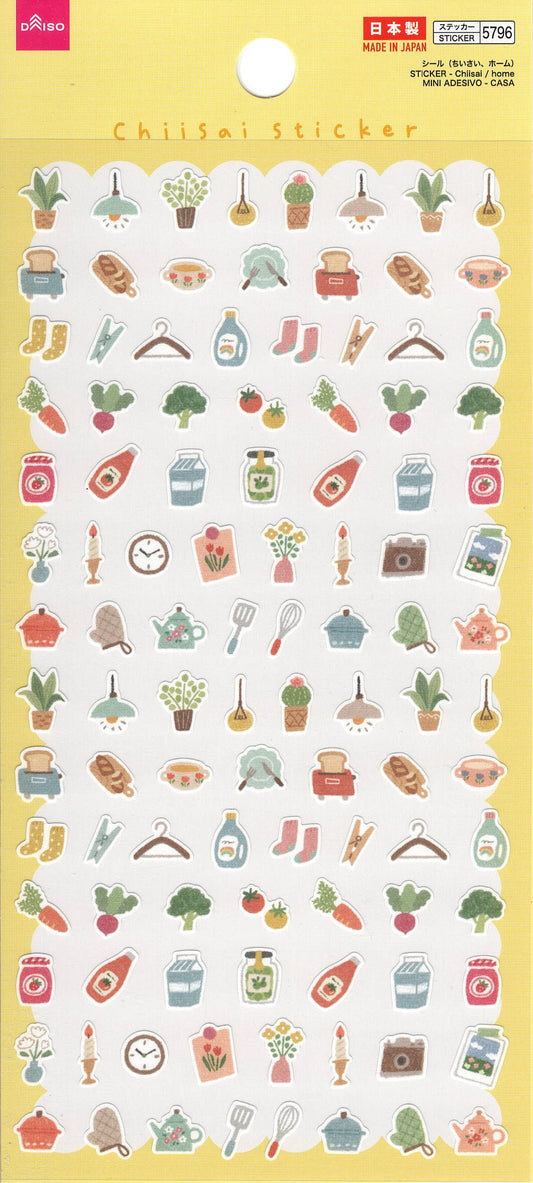 Sticker kawaii giapponesi Stikkoo Chiisai Home con oggetti di casa, piante e accessori domestici, adesivi originali made in Japan