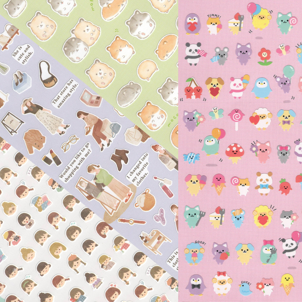 Sticker kawaii giapponesi Stikkoo, collezioni miste con animali, personaggi e oggetti colorati, adesivi originali made in Japan
