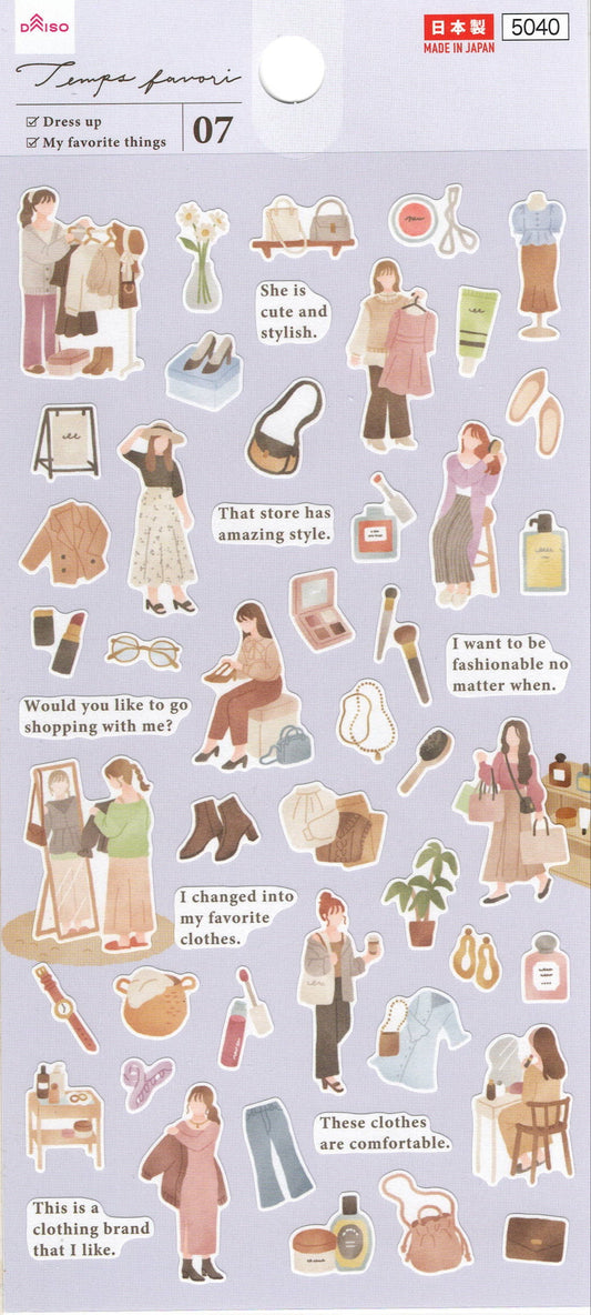 Sticker kawaii giapponesi Stikkoo Temps favori Dress up con ragazze alla moda, abiti e accessori fashion, adesivi originali made in Japan